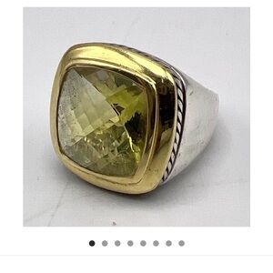 D&Y Women’s Silver Ring with Gold Trim and Yellow Stone Citrine